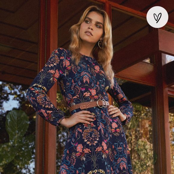 Navy Blue Floral Print Dress - Picture 4 of 7